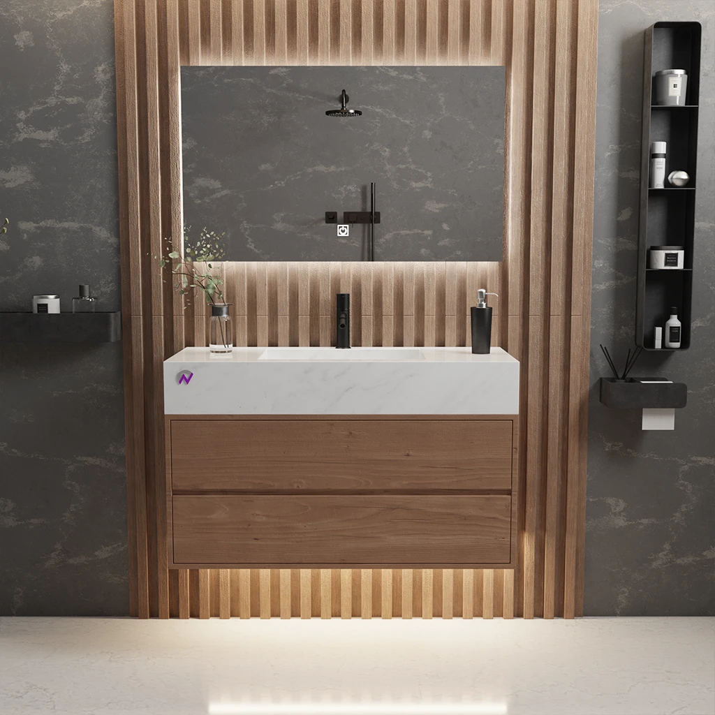 روشویی سرامیکی کابینت دار لانیز مدل وودتاپ