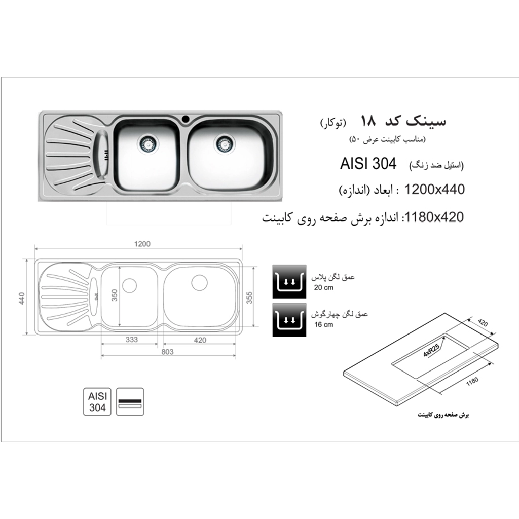 سینک استیل اخوان کد 18